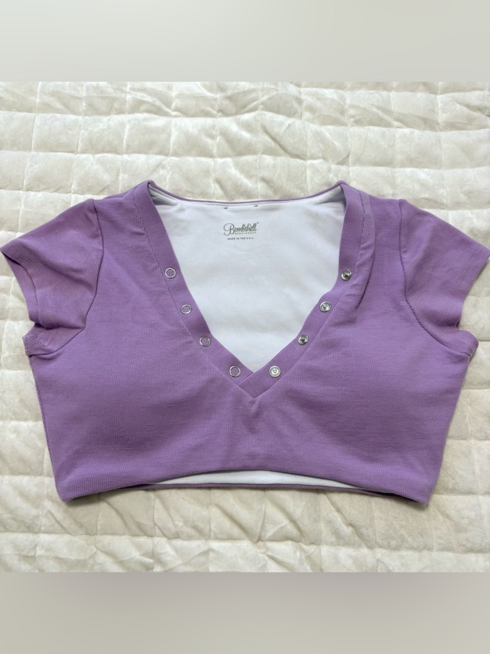 Bombshell Sportswear V-neck Button Crop Top / Sports Bra